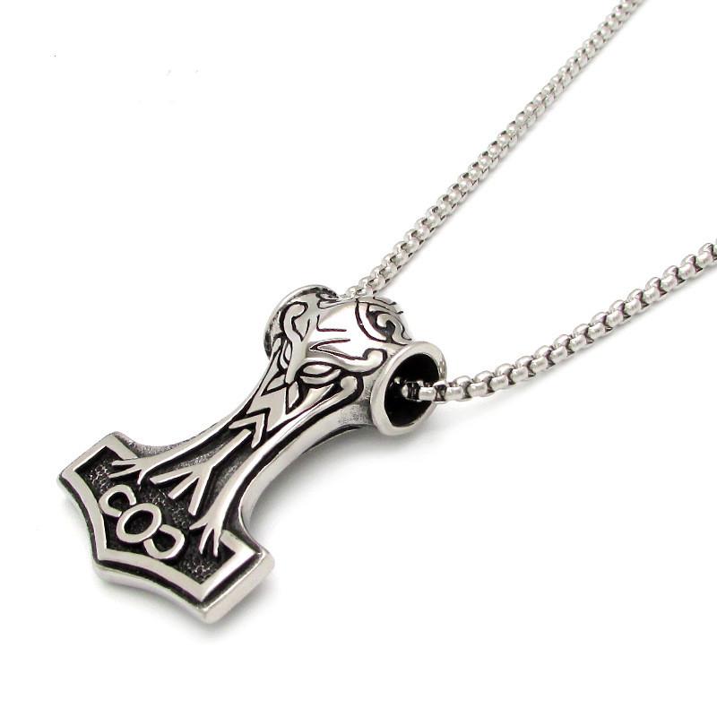 Nordic Style 316L Stainless Steel Animal Viking Thor Hammer Mjolnir Pendant Necklace for Men Hammered Clasp 18inches&Thor hammer Necklace серебряный