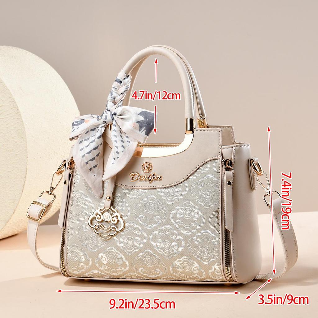 Women's Fashion Handbag with Scarf - 2026 New, Large Capacity, Printed Shoulder Crossbody Mother's Bag