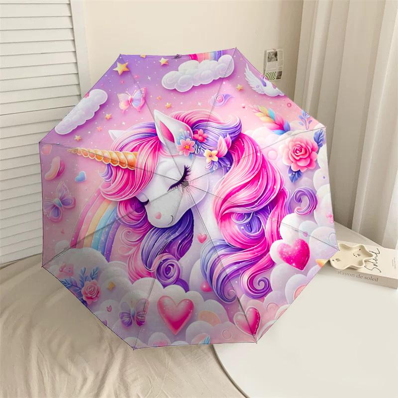 

1PC Unicorn Umbrella-8-Rib Reinforced, Automatic Open, Lightweight & Durable, Fashion Accessory for Outdoor, H0363