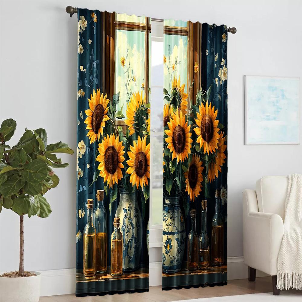 Set Of 2 Versatile Polyester Transparent Curtains Home Decoration Sunflower Theme Use Bedrooms Living Rooms Curtain Ideal For Room