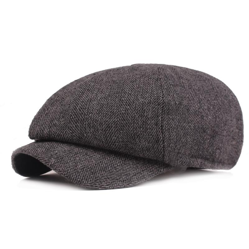 

Восьмиугольная шляпа из твида «елочка» мужской берет осенне-зимняя утолщенная шляпа уличная кепка «утиный нос» шляпа для пожилого мужчины M（56-58cm） темно-серого