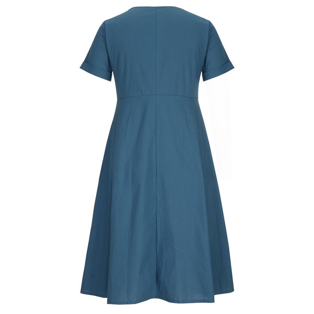 Women's Casual Loose V Neck Short Sleeve With Pockets Buttons Elegant  Swing Dresses