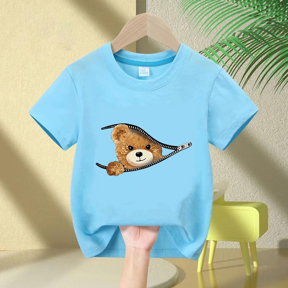Short Sleeve Fashion Bear Funny Y2k T Shirts Manga Kids Childrens Tshirt Boys Girls Summer Spring Casual Top Tee Shirt