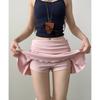 Waist-Flipping Ruched Skirts Prevent Exposure Golf Sports Women Short Dress High Elasticity Athletic Short High Waist Skirt