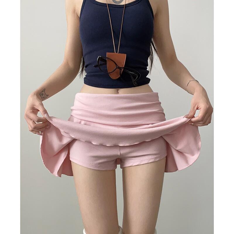 Waist-Flipping Ruched Skirts Prevent Exposure Golf Sports Women Short Dress High Elasticity Athletic Short High Waist Skirt
