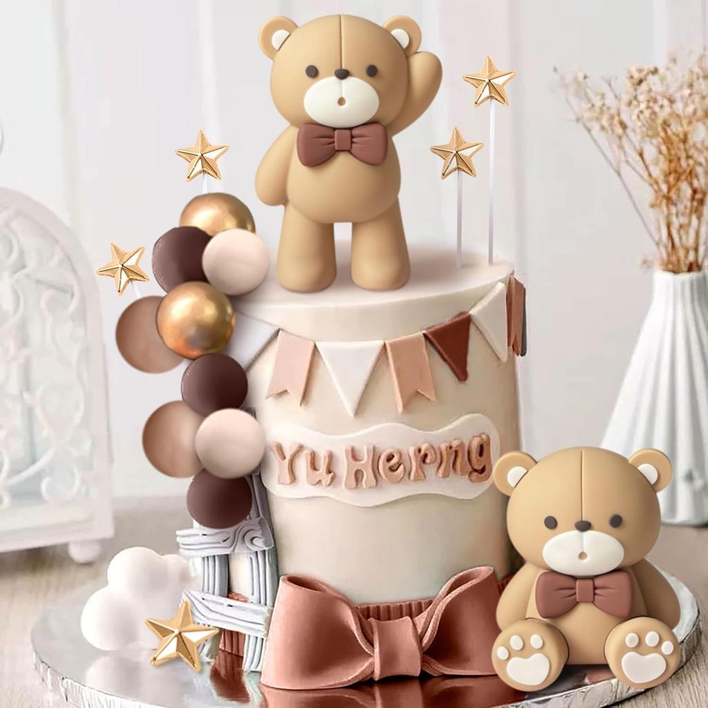 Beige Brown Bear Cake Decoration Beige Brown Balls Cake Topper Boho Bears Cake Cake Decoration Baby Shower Birthday Cake Decor