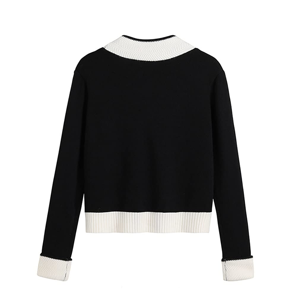 Cardigan de damă Atopddan tricotat scurt lung negru și mărimea L, cu gât în V, lungime, pulover de primăvară/toamnă, cu mâneci, alb,