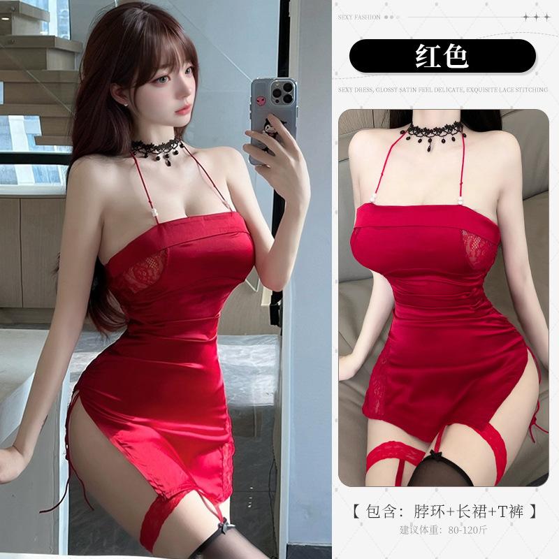 Sex Underwear Female Sexy Suspender Tube Top Lace Splicing Strap Long Skirt Bed Free
