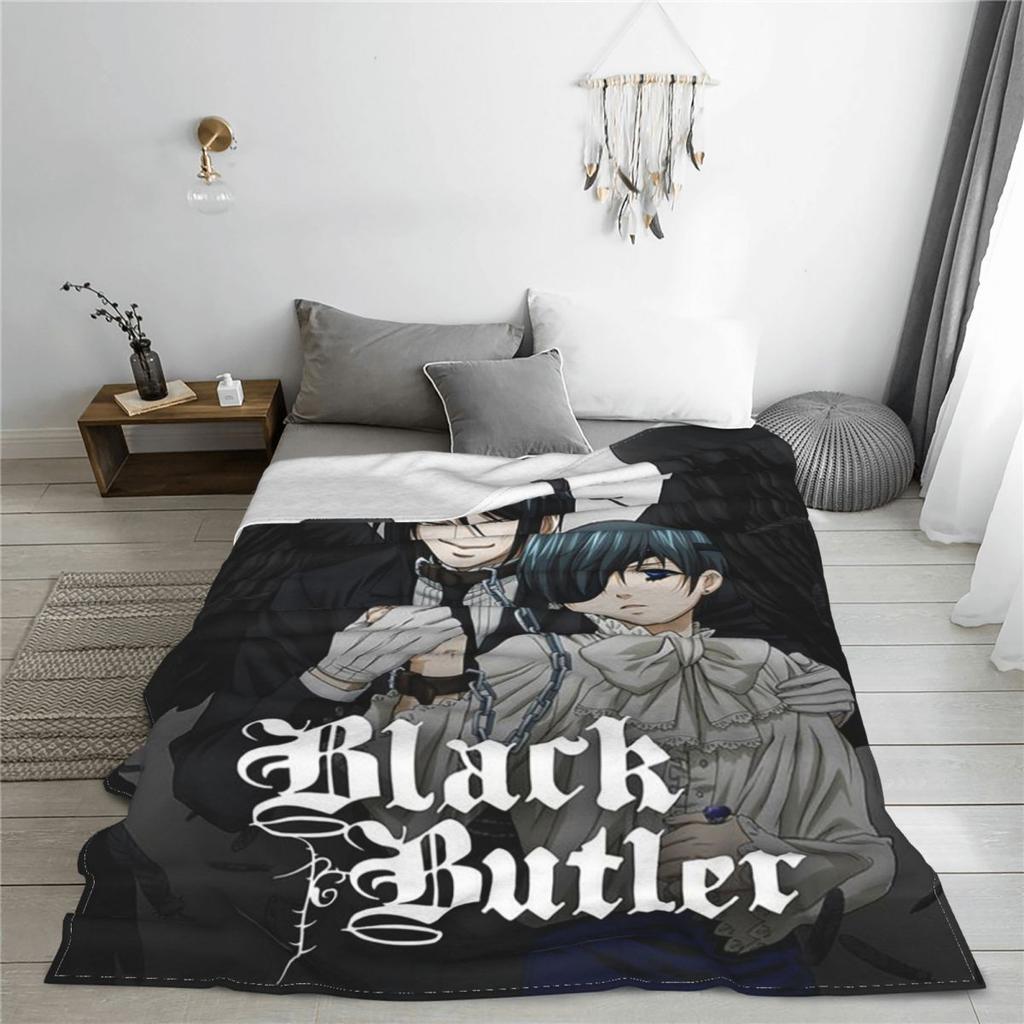 Black Butler Japanischer Anime Kuroshitsuji Decken Flanell Sommer Atmungsaktiv Weich Überwurfdecke für Sofa Auto Bettbezug