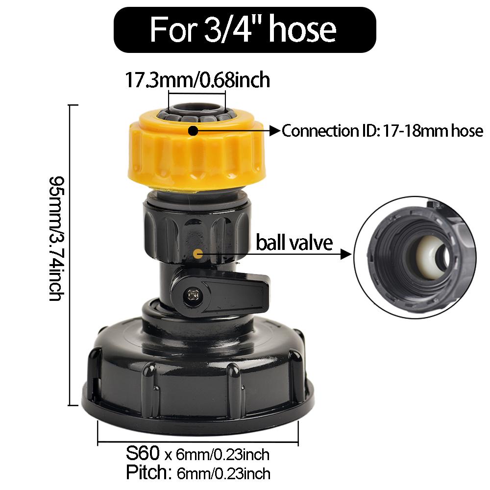 1000L IBC Tank Adapter with 1/2" and 3/4" Garden Hose Quick Connect - Universal Plastic Hose Faucet Connector Replacement Tool