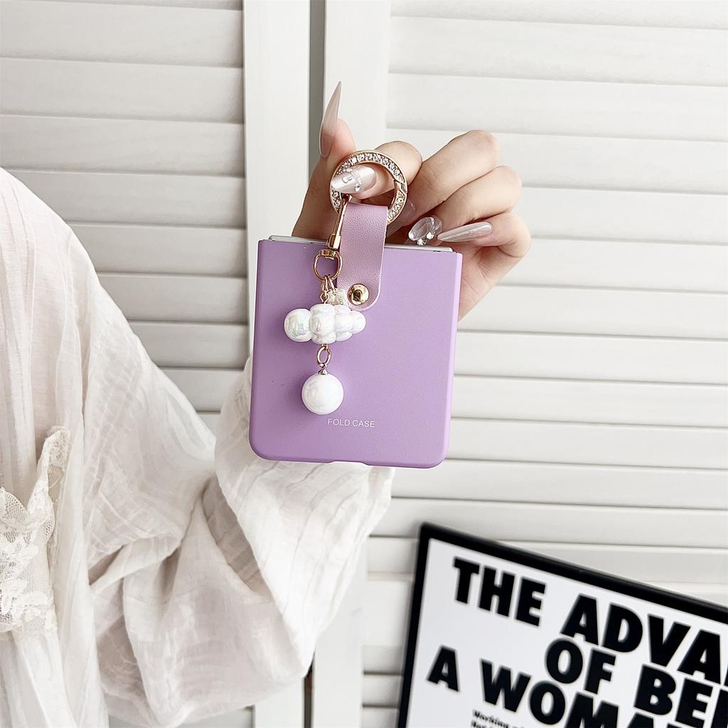 For Samsung Galaxy Z Flip7 5G Case Ultra Slim PC Phone Cover with Pearl Pendant