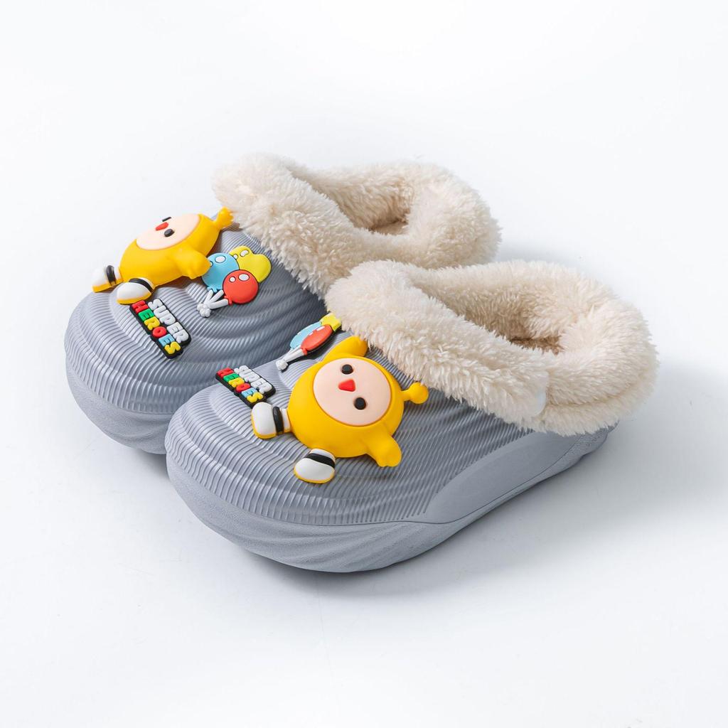 EVA Kids' Winter Cotton Slippers: Velvet-Lined, Non-Slip, Cute Cartoon Design, Removable, Parent-Child Match, for Boys and Girls