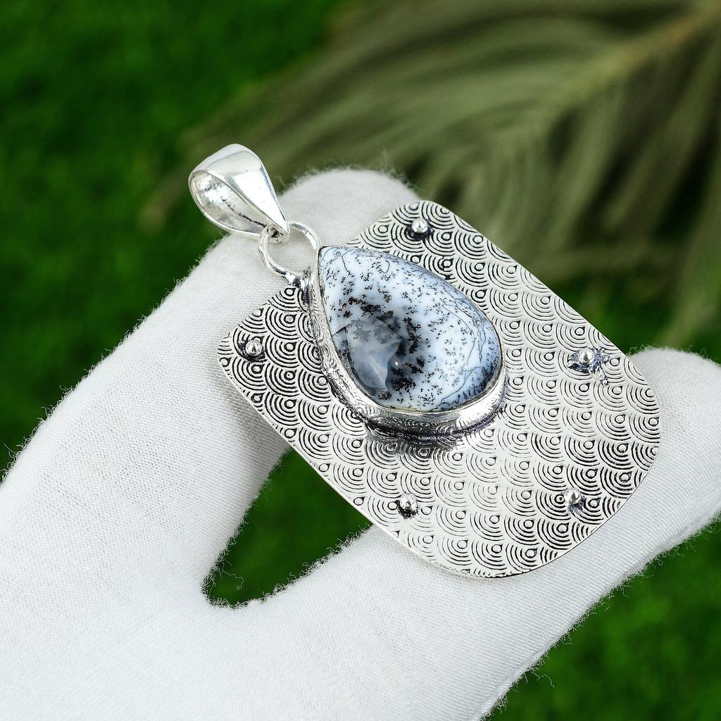 925 Sterling Silver Dendrite Opal Gemstone Engagement Wedding Birthday Pendant
