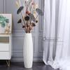 Nordic Minimalist Ceramic White Floor Vase for Dried Flowers and Lucky Bamboo, Living Room Decor