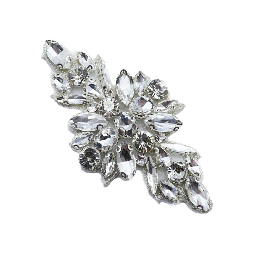 Glitter Flower Patch Flatback Iron On Applique Elegant Rhinestone Applique Wedding Gown белый
