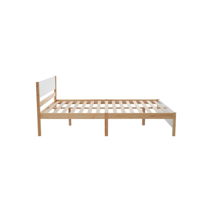 Double Bed - MUVOE - 140x200 Cm - Solid Wood - Headboard and Footboard In MDF - 15 Slatted Bases