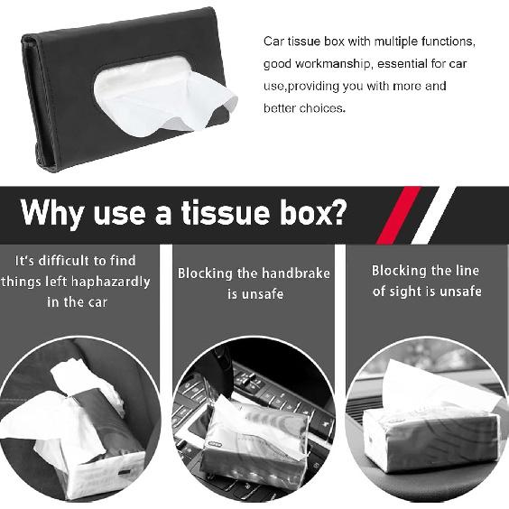 Car Visor Tissue Holder, Upgraded Version Hanging Tissue Holder in Car, Premium PU Leather Paper Napkin Organizer, Universal for Vehicles, Trucks,