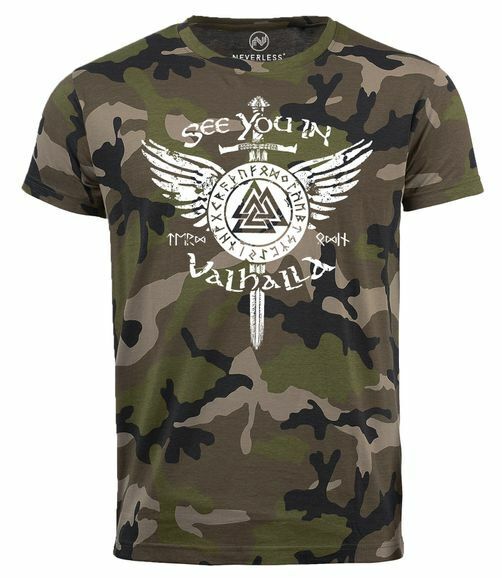 

Камуфляжная футболка унисекс «Увидимся в Валгалле» с мечом, рунами «Один викинги»