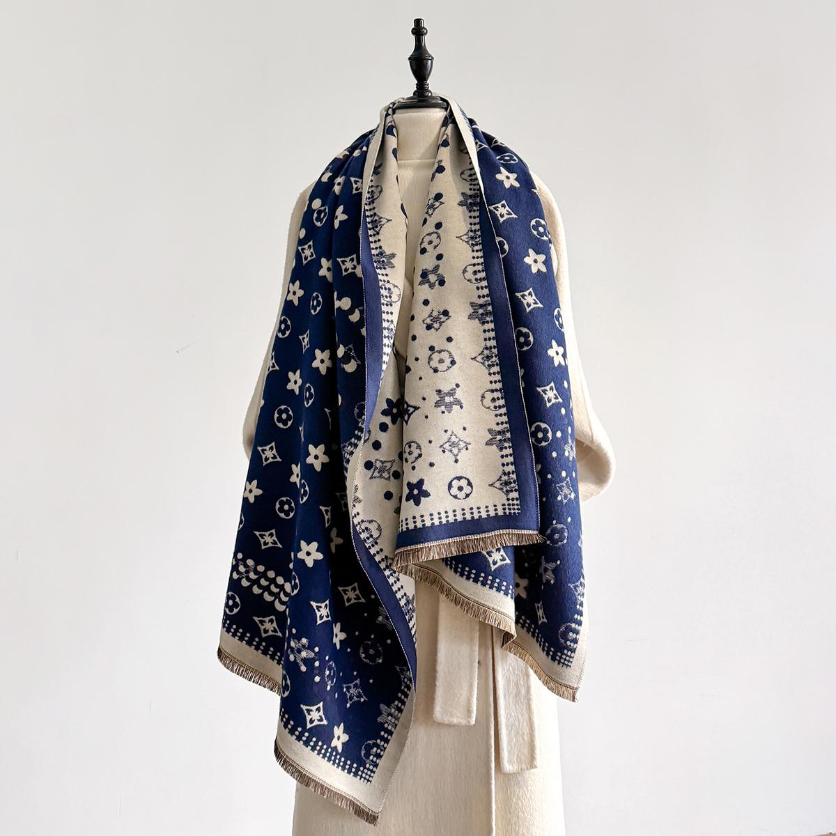 

Women S Elegant Floral Jacquard Pashmina Blanket Scarf - Winter Thick Warm Double-Sided Tassel Coldproof Windproof Shawl