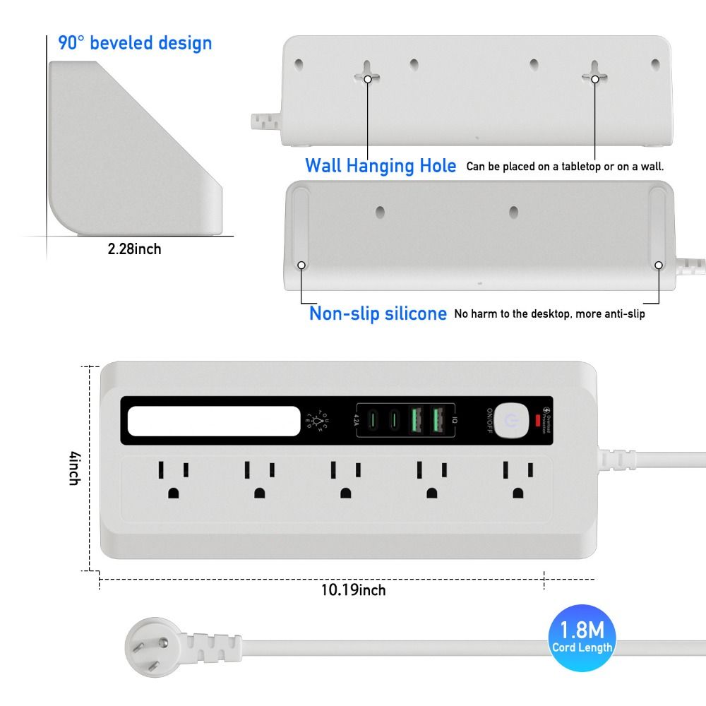 3 Color Desktop Charging Strip Touch Activated USB Charging Station  Dorm Tables