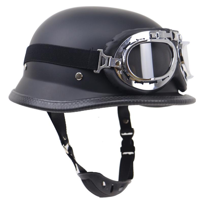 Retro German Steel Half Helmet with Glasses for Motorcycle Riding