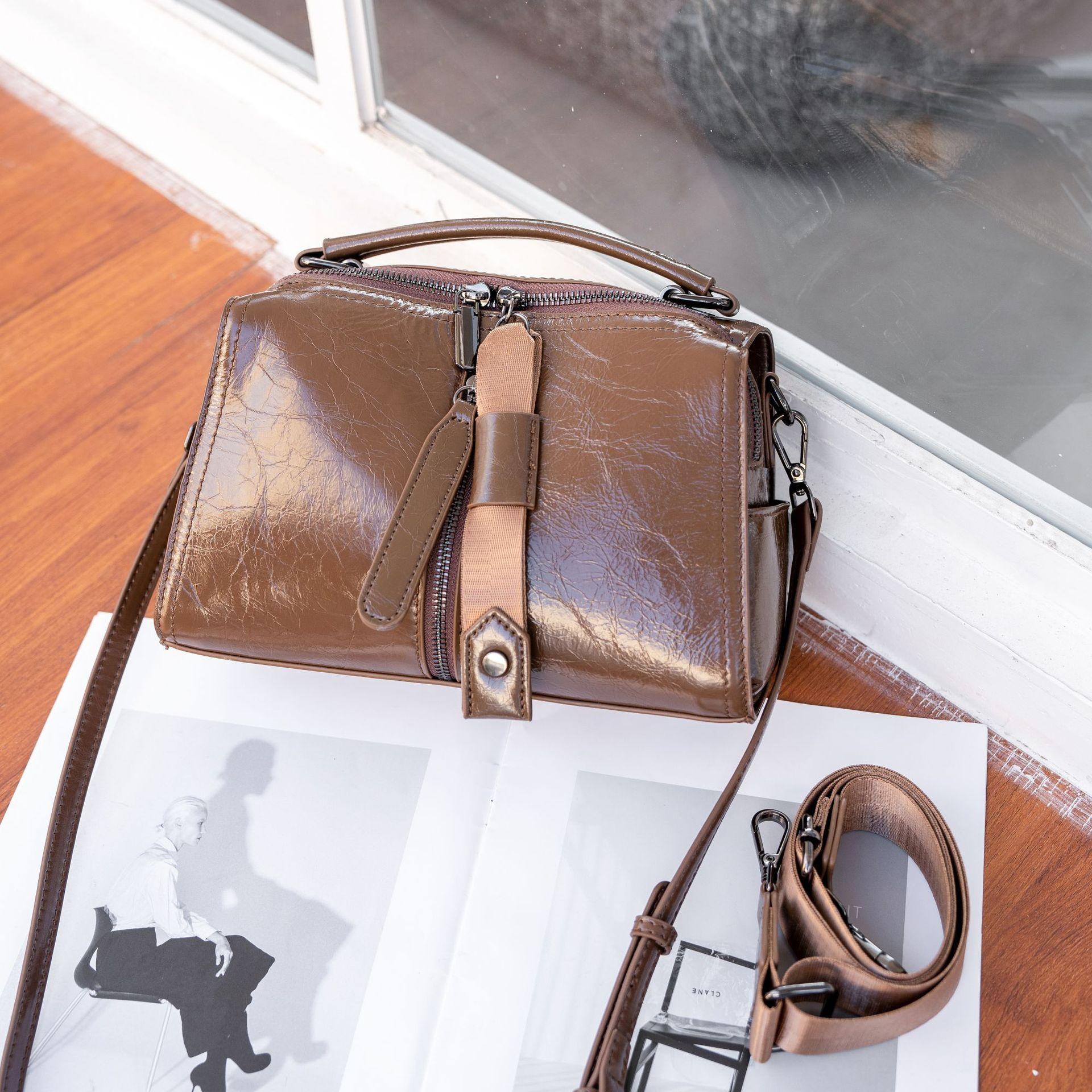 

Женская сумка-мессенджер на плечо из коровьей кожи, Женская модная вместительная сумка-ракушка на молнии из мягкой кожи, Портативная, из лакированной кожи хаки