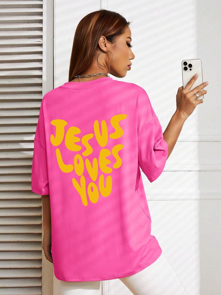 Jesus Loves Me Letter Prints Female Cotton TShirts Fashion ONeck Oversize Tops Casual Loose Soft Short Sleeve Women Clothing