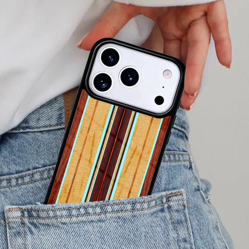 Hawaiian Faux Wood Surfboard Phone Case for iPhone 16e 15 14 13 12 17 Pro Max Plus Air 17pro Cover Coque