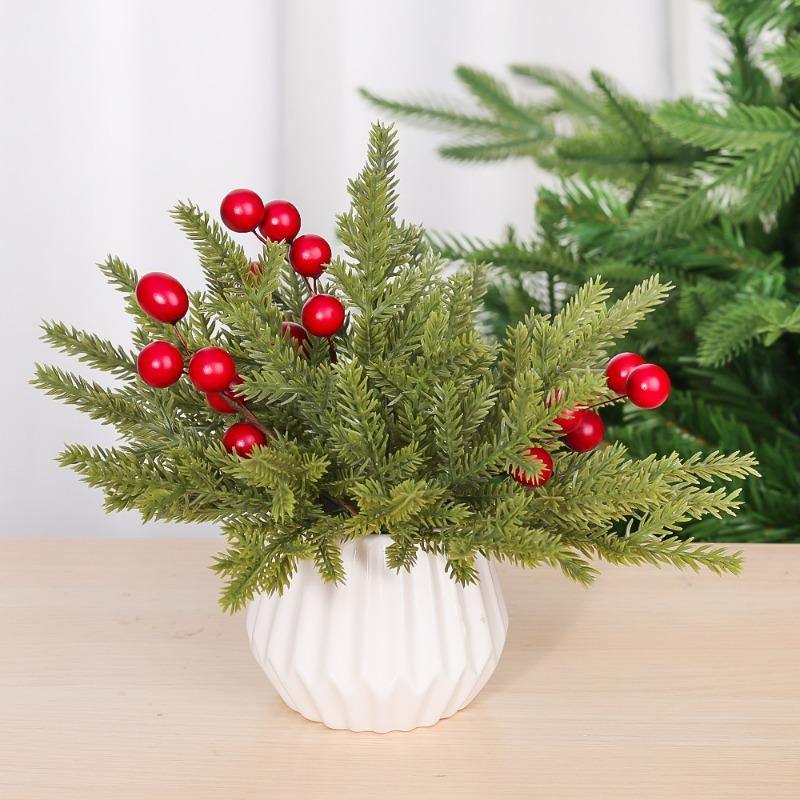 200/1x Artificial Plants Pine Branches DIY Garland Wreath Christmas Pendant Fake Greenery Evergreen Pine Stems Xmas Decoration