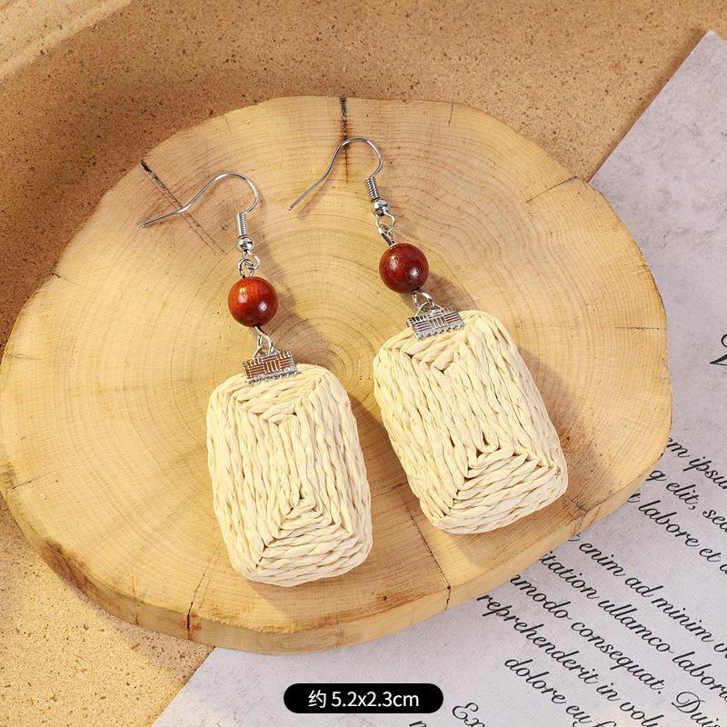 Vintage vacation style grass vine woven earrings Bohemian seaside niche exaggerated stud earrings women's earrings