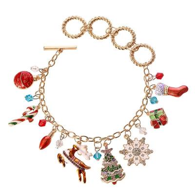 Metal Wrist Chain Christmas Tree Reindeer Snowflakes Pendant Charm Bracelet Year Gifts Party Jewelry Accessories
