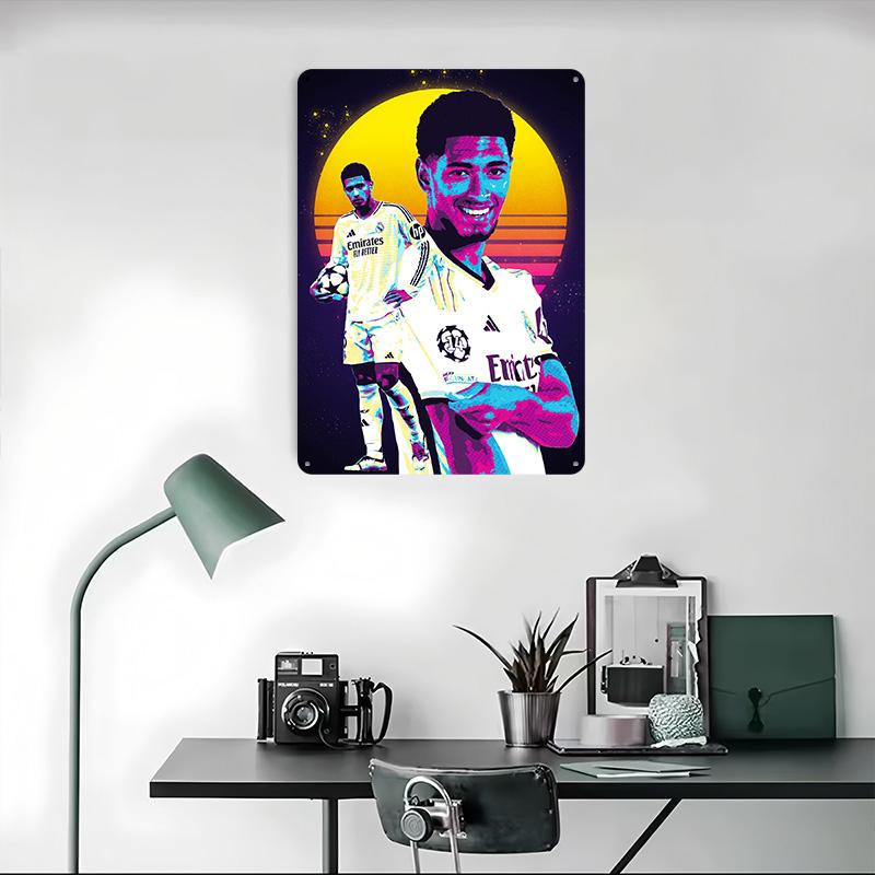 Jude Bellingham Football Player In Retro Style Printed Poster Customized Wall Art Retro Vintage Metal Tin Signs for Room House