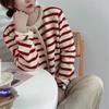 Striped jacket women's new loose casual lazy wind crew neck knitted sweater long sleeve cardigan sweater women