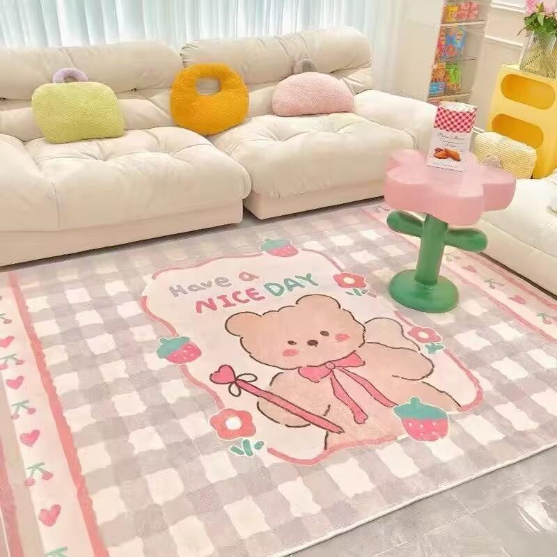 Niedliche Teppiche für das Wohnzimmer Cartoon-Mädchen Schlafzimmerdekoration Nachttischteppich Heimteppiche Flauschiger Weicher Wohnzimmerteppich Rosa Fußmatte