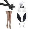 Adult Rabbit Ear Headband+Wrist Cuffs with Long Glove&Fish Net Stocking Set Easter Necktie for Woman Festival Gift