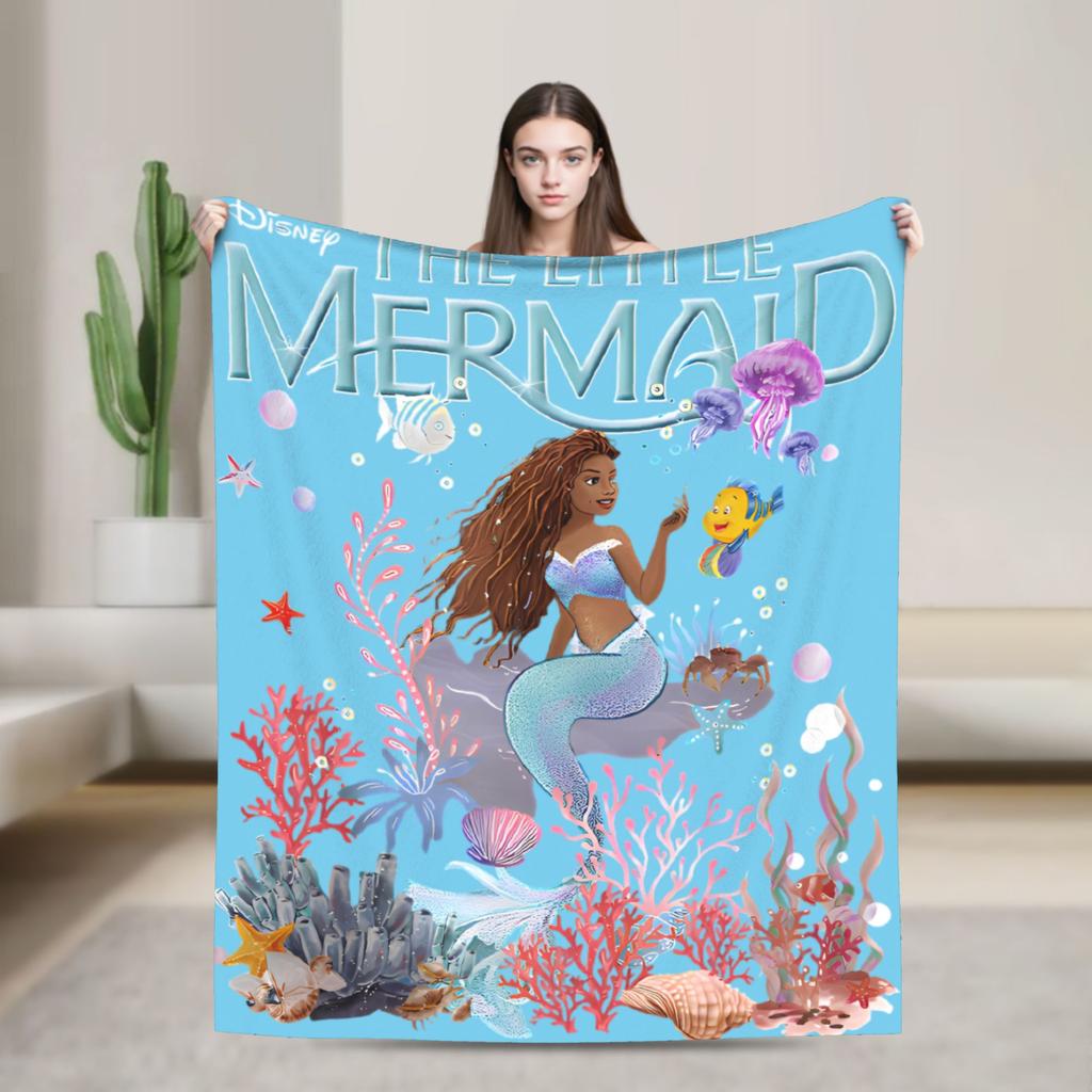 Flounder Sebastian and Ariel Wool Blankets Little Mermaid Vintage Throw Blankets for Home Hotel Sofa 200x150cm Rug Piece
