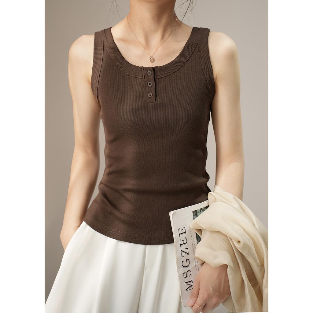 Women's Cover Side Breasts Anti-glare Inner Wear Outside Button Cotton Tank Top