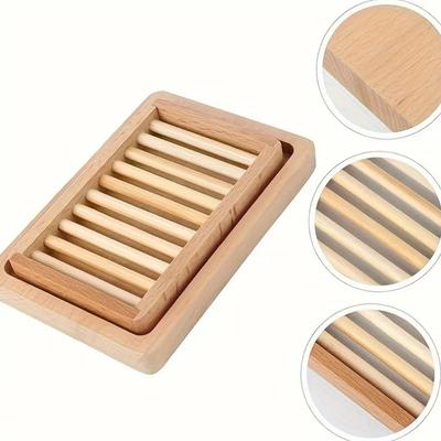 Soap Box Natural Beech Soap Dish Draining Shower Bathroom Sponge Soaps Holder Container Storage Tray Daily Life Convenient Drain Anti-slip
