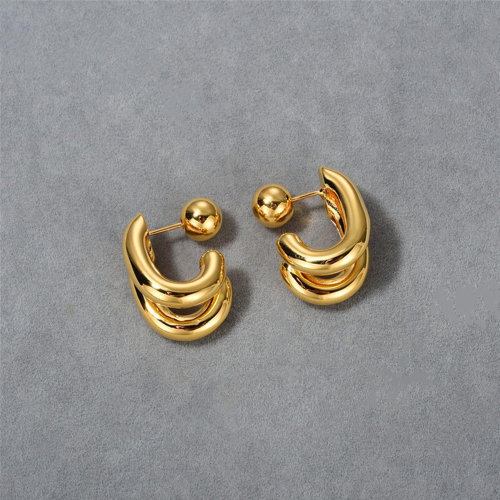 High-End Metal Glossy Double-Layer Thick C-Shaped Earrings, Stud Earrings For Women'S Unique Personality And Versatile Earrings