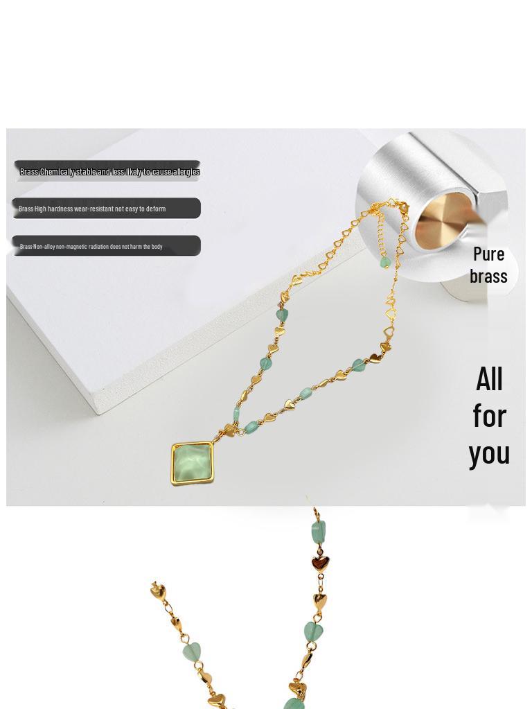 Vintage European & American Green Jade Heart Pendant Necklace - Exquisite Retro Choker