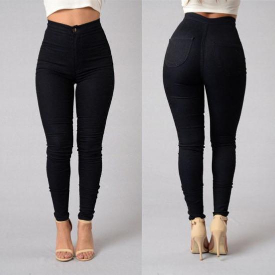 Women Skinny Trousers Slim Fit Solid Color Pants Cotton Blend High Waist Casual Trousers for Office Street Party Dating