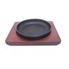 Endo Shoji Commercial Mini Round Steak Plate, Cast Iron and Natural Wood, PST08