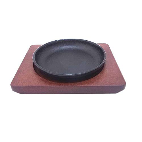 Endo Shoji Commercial Mini Round Steak Plate, Cast Iron and Natural Wood, PST08
