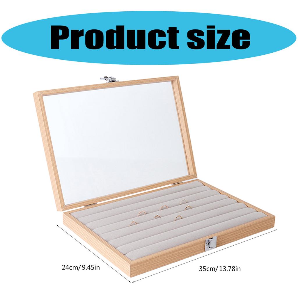 Decorative Jewelry Display Box Practical Wood Jewelry Display Case with Glass Lid for Home Decors and Gift