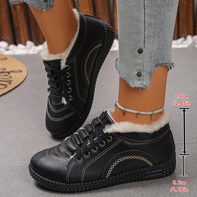 

Fashion Warm Plush Platform Sneakers Women Comfortable Soft Sole Winter Cotton Shoes Woman Outdoor Non-Slip Lace Up Walking Shoes Female 35 чёрный