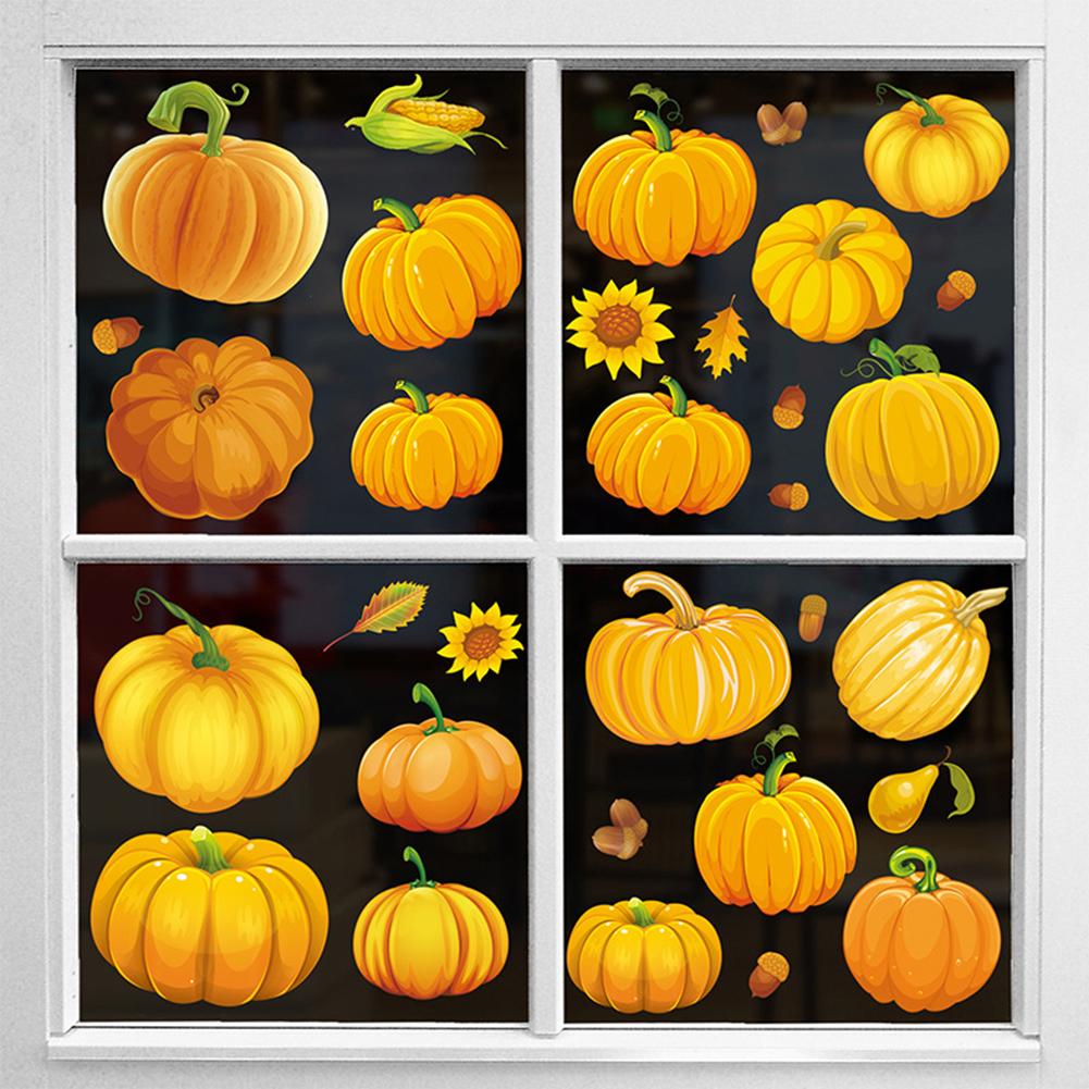 9 Sheets Fall Window Clings Window Decals Stickers Maple Leaves Pine Cones Oil Painting For Autumn Glass Home Decoration 70pcs