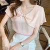 WTEMPO Short-sleeved Chiffon Shirt Women Summer Dress Bow Shows Thin Korean Fashion Thin Top Solid Color Y2k Top
