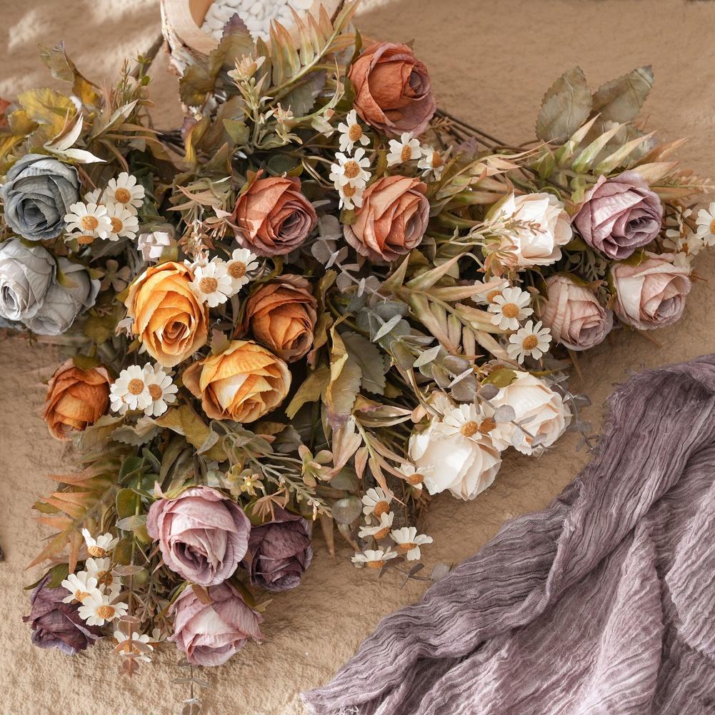 Lifelike Texture Faux Rose Bouquet Artificial Roses Cloth Petals