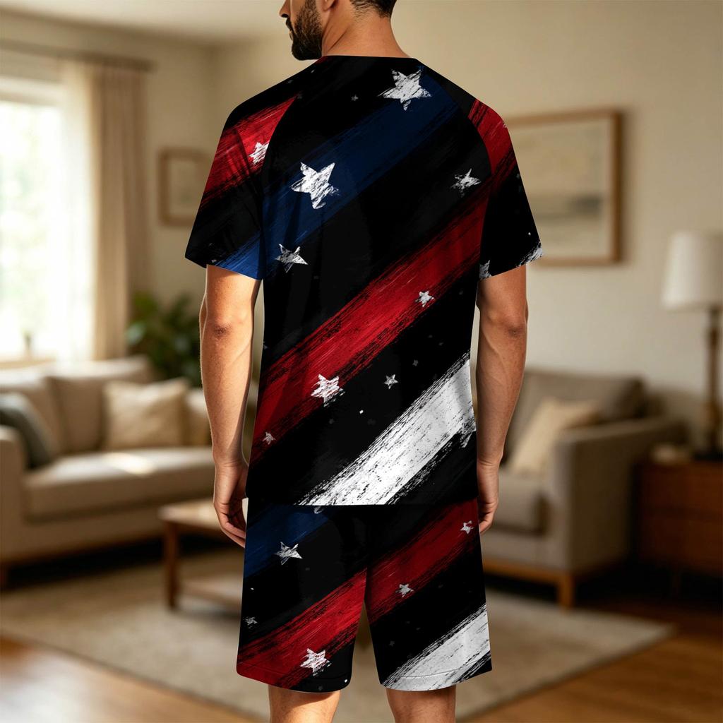 Men's Two Piece Sleepwear Set Short Sleeve Top and Shorts Lightweight Comfortable Soft Fabric Lounge Pajama Set for Summer Homewear