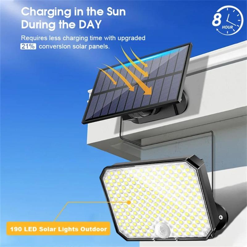 Outdoor LED Solar Light 3 Modes Motion Sensor Flood Lamp IP65 Waterproof Security Lights with Remote for Garage Wall Light